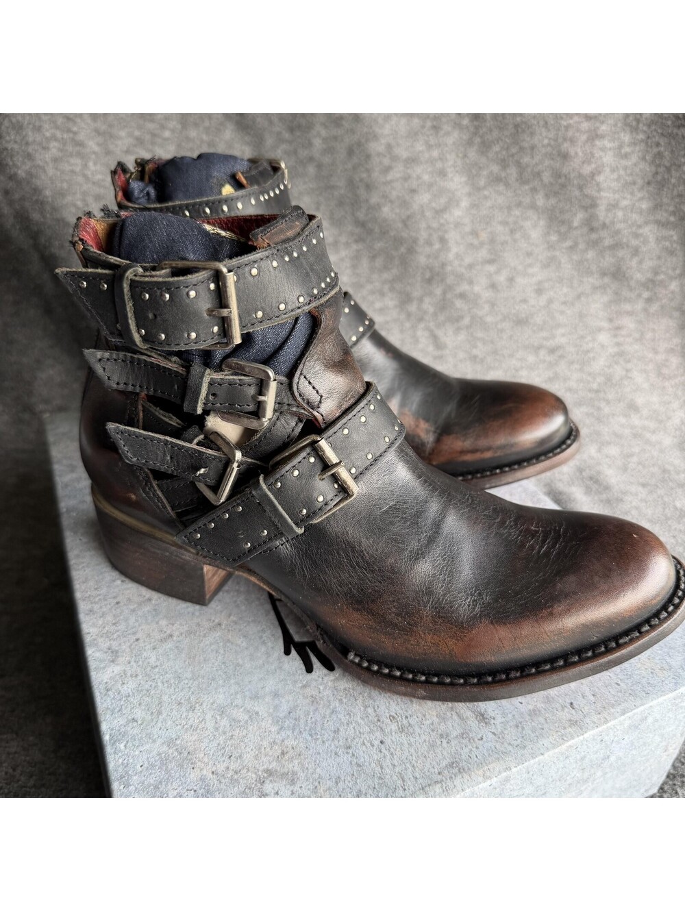 Freebird By Steven Belgium Boots Womens Size 9 Black Leather Studded Ankle - Picture 5 of 10